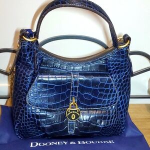 Dooney & Bourke Hobo Croco Fino Navy Blue Shoulder Bag w/Tags $328
